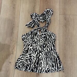 Banana Republic Black and White Patterned Halter Blouse